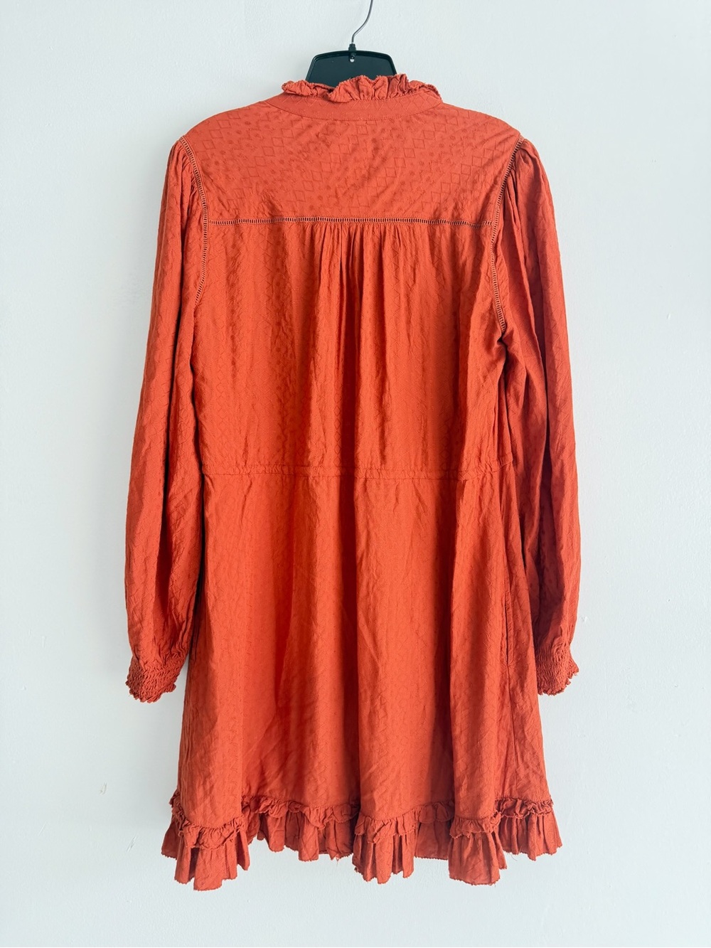 Faherty Rust ruffle Long Sleeve Mini Dress Size Medium 8731 - Picture 3 of 10